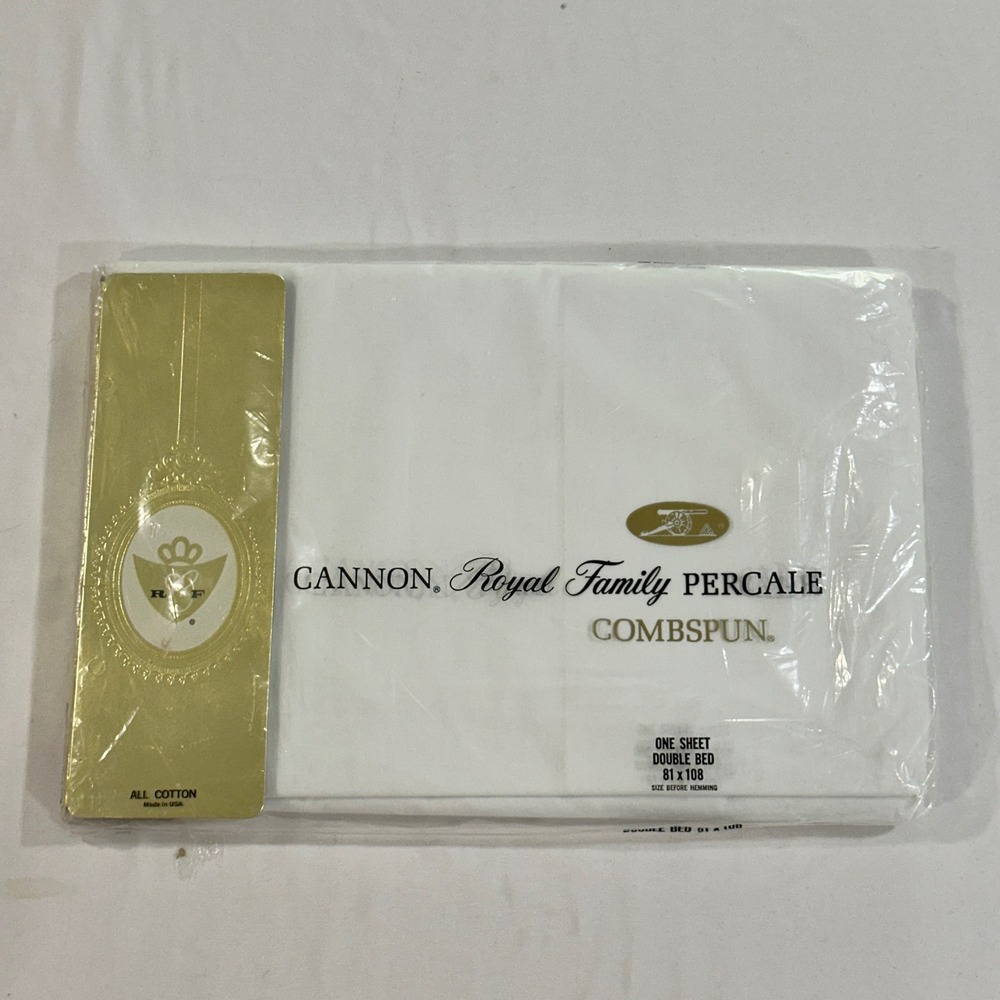 Cannon‎ Royal Family Flat Sheet Double Cotton Percale Vintage White 81x108 NOS